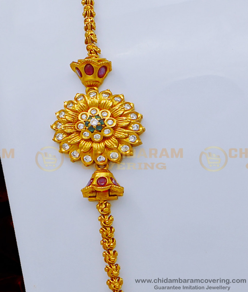 MCHN375 - New Model Antique Ad Stone Flower Design Mugappu with Chain Buy Online