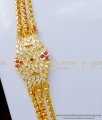 MCHN376 - Impon White and Ruby Stone 3 Line Mugappu Chain for Women