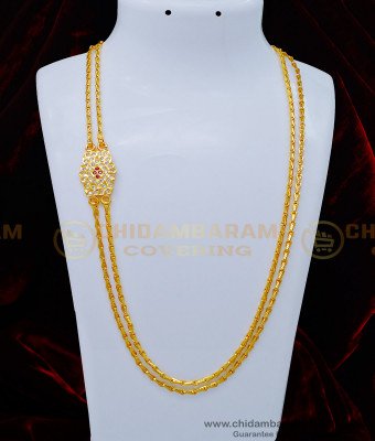 MCHN380 - One Gram Gold White and Pink Stone Impon 2 Line Mugappu Chain Design