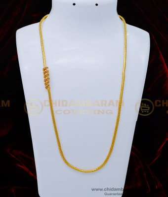 MCHN384 - Trendy Ruby Stone Spiral Thali Kodi One Gram Gold Mugappu Chain Designs