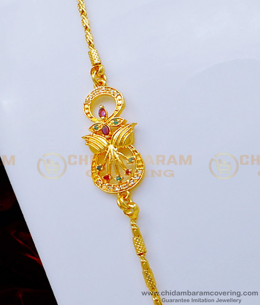 MCHN385 - Latest 1 Gram Gold Ad Stone Mugappu Chain Indian Jewelry Online   