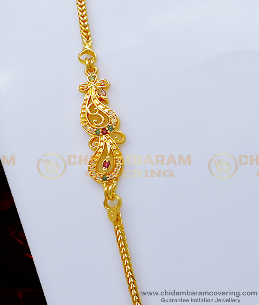 MCHN388 - Unique Daily Wear Mango Design Stone Mugappu Chain Best Price Online 