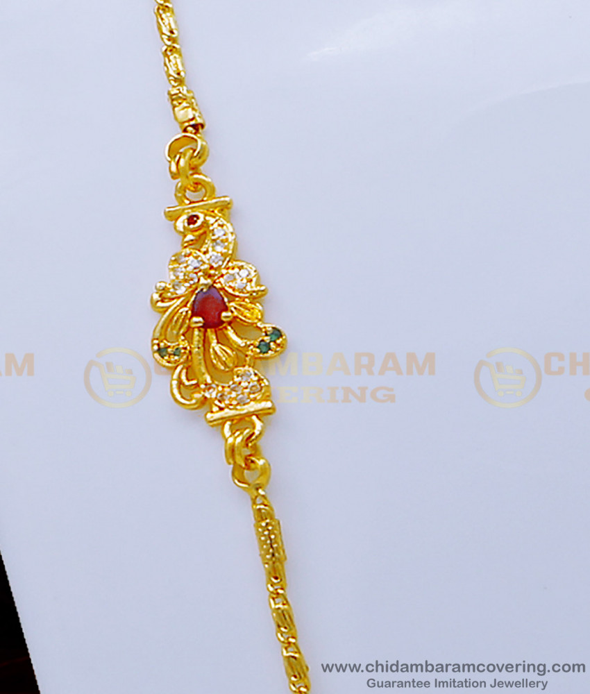 MCHN392 - Peacock Design Light Weight Gold Covering Mugappu Chain for Daily Use 