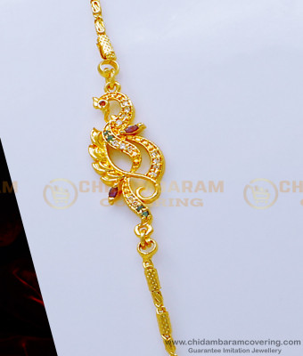 MCHN394 - Beautiful Peacock Mugappu Chain Gold Design Daily Wear Mugappu Chain Online