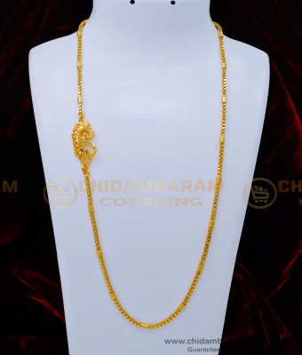 MCHN399 - White and Ruby Emerald Stone Peacock Model Mugappu Chain for Daily Use