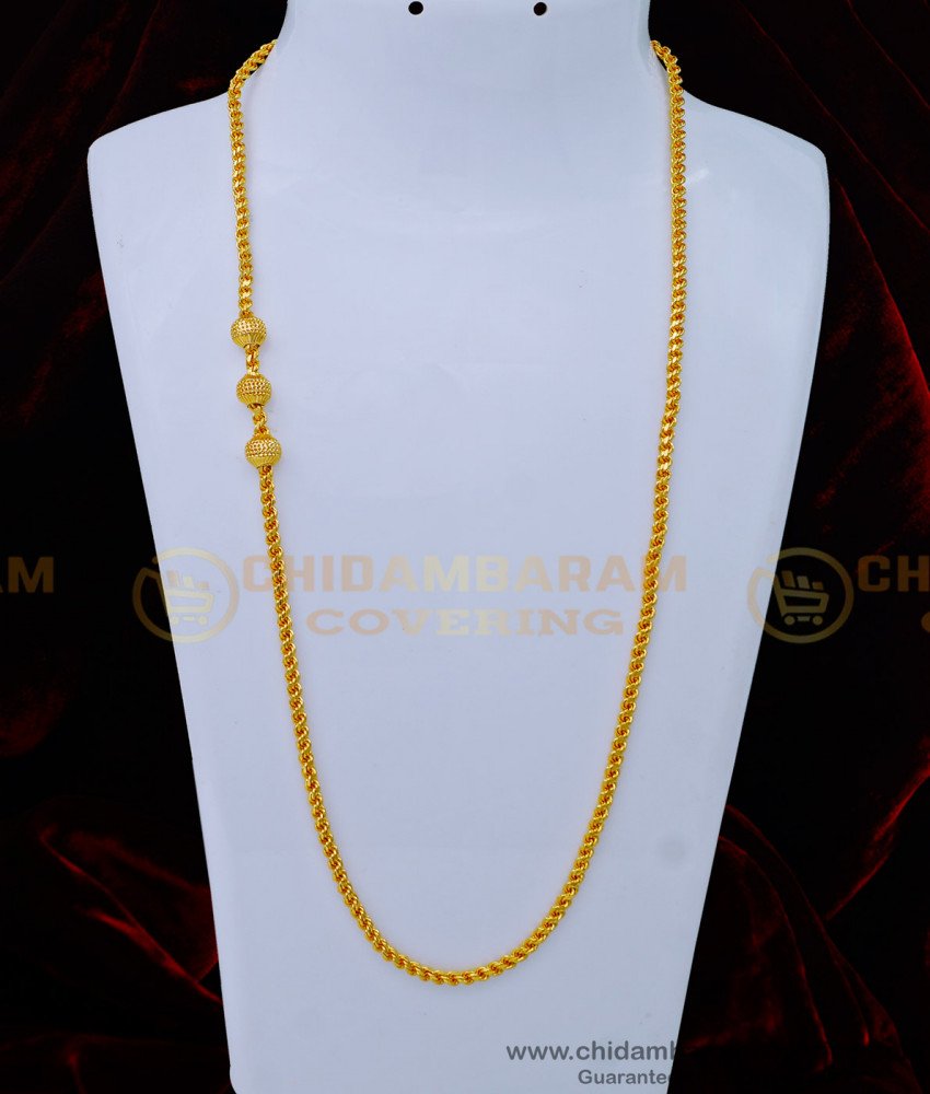 MCHN403 - South Indian Jewellery 1 Gram Gold Without Stone Balls Mugappu Thali Chain Designs  