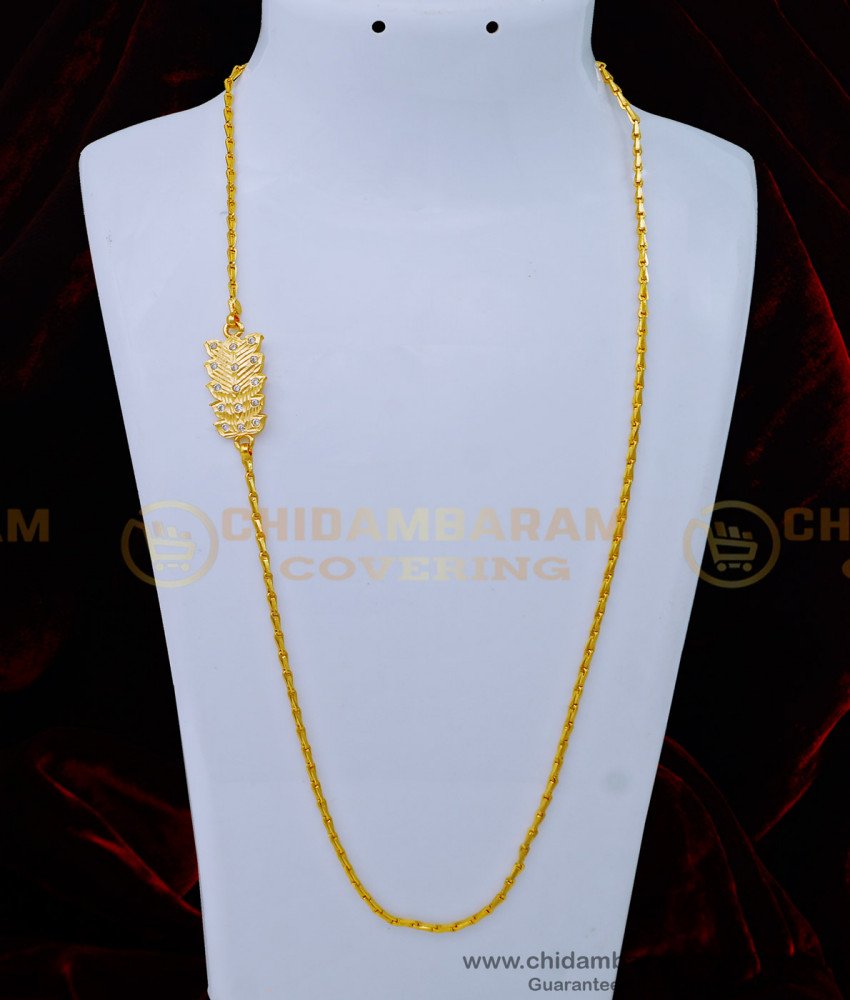 MCHN406 - South Indian Jewellery Light Weight White Stone Impon Mugappu Chain for Daily Use
