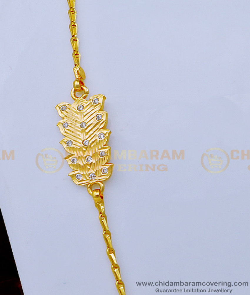 MCHN406 - South Indian Jewellery Light Weight White Stone Impon Mugappu Chain for Daily Use