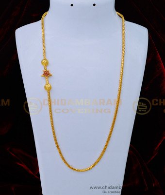 MCHN412 - Elegant Ruby Stone Star with Gold Balls Wedding Mugappu Chain for Women