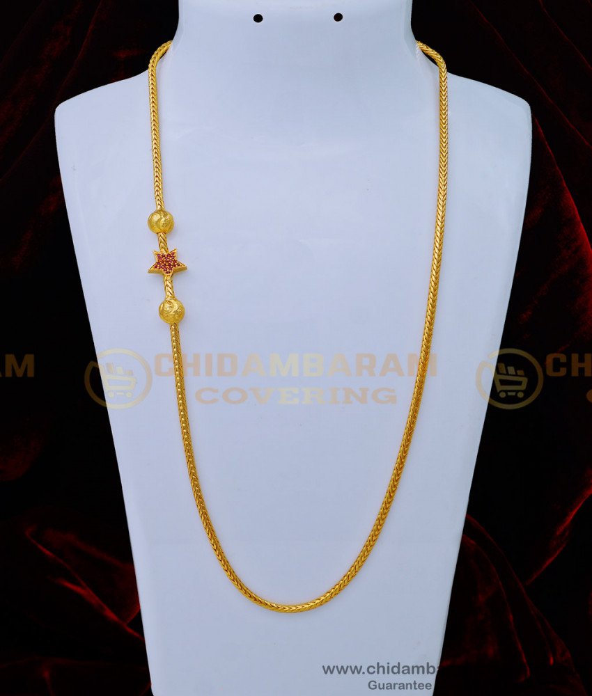 MCHN412 - Elegant Ruby Stone Star with Gold Balls Wedding Mugappu Chain for Women