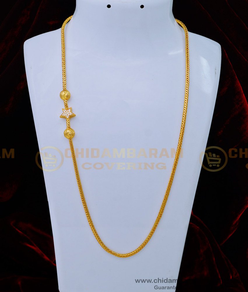 MCHN413 - Unique White Stone Star Design Mugappu Chain One Gram Gold Plated Jewellery 