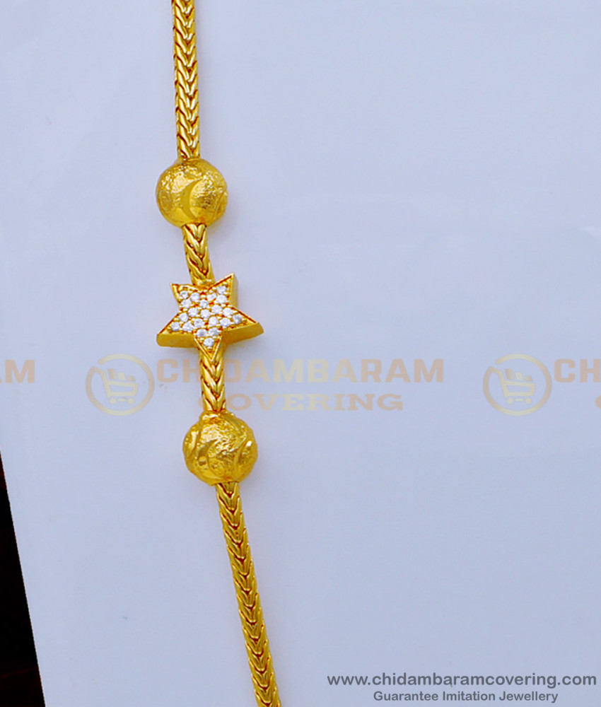 MCHN413 - Unique White Stone Star Design Mugappu Chain One Gram Gold Plated Jewellery 