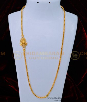 MCHN416 - Real Gold Design White Stone Lakshmi Mugappu Chain with Thali Kodi for Women 