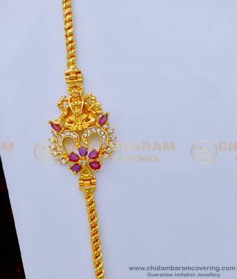 MCHN418 - Beautiful White and Ruby Stone Lakshmi Pendant Mugappu Thali Design for Ladies 