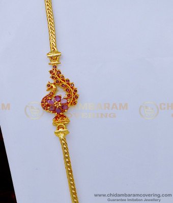 MCHN419 - Beautiful Peacock Design Side Pendant Mugappu Chain for Women 