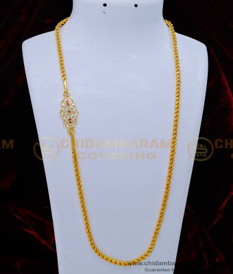 MCHN422 - South Indian Impon White Stone Mugappu Chain for Daily Use
