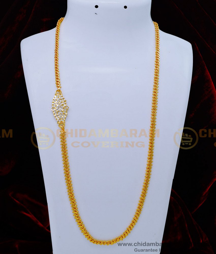 MCHN424 - Five Metal White Stone Moppu Chain for Women Imitation Jewellery 