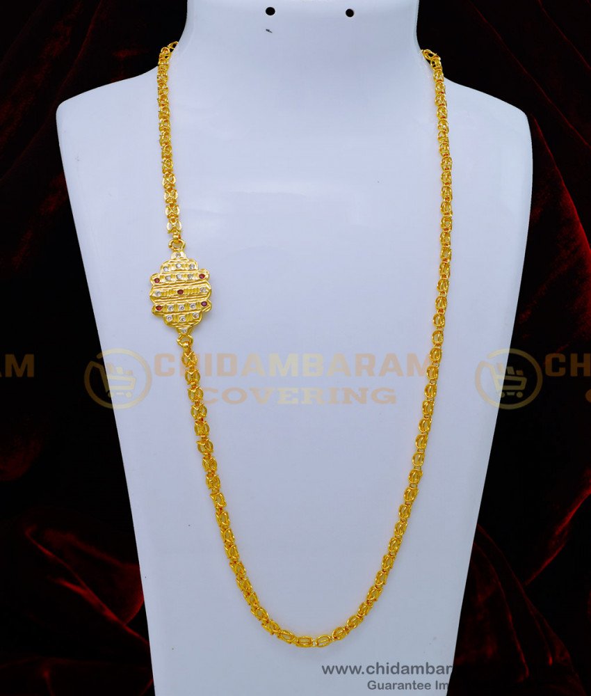MCHN425 - Latest Mugappu Chain Model White and Ruby Stone Impon Mugappu Chain Design 