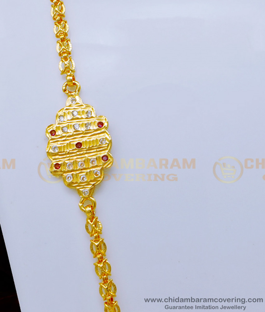 MCHN425 - Latest Mugappu Chain Model White and Ruby Stone Impon Mugappu Chain Design 