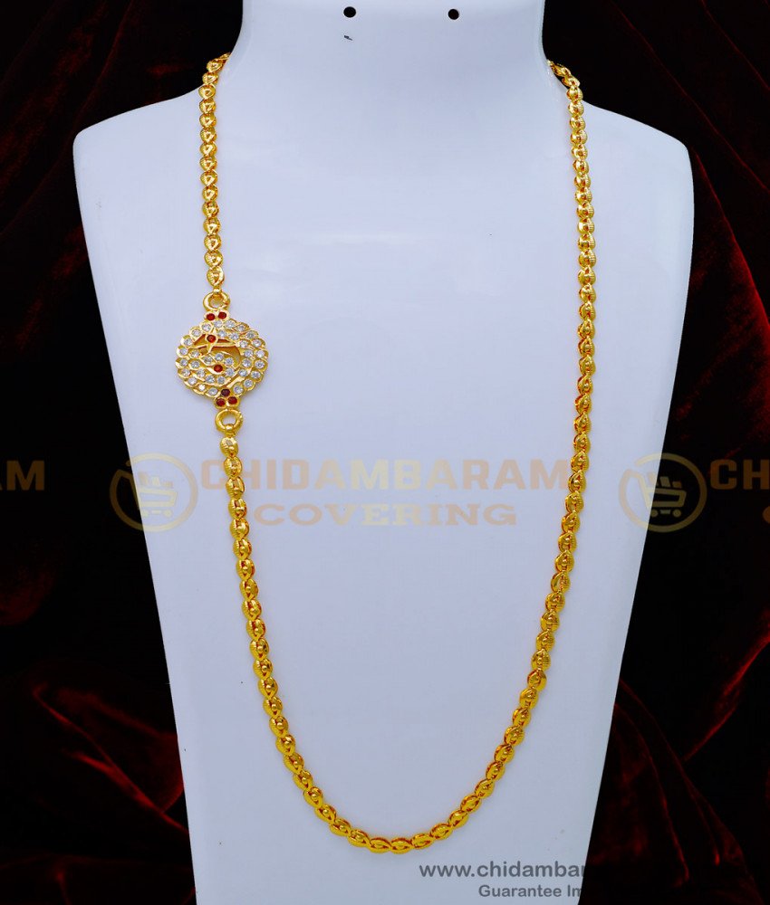 MCHN426 - Traditional Gold Design Impon Peacock Model Mugappu Chain for Ladies 