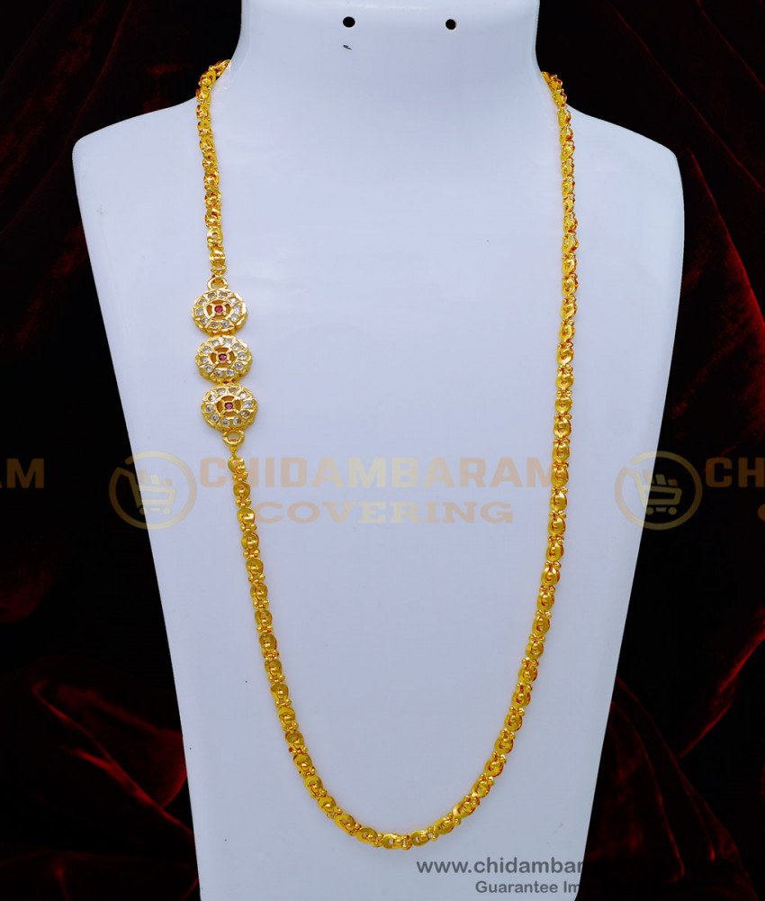 MCHN428 - Latest Impon Stone Mugappu with New Model 24 Inches Chain for Women 