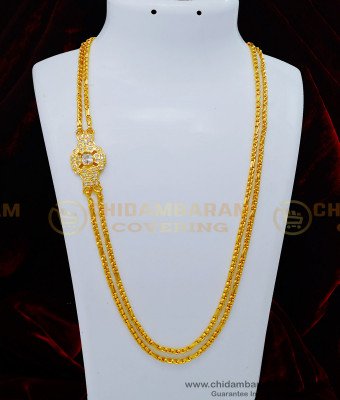 MCHN432 - Latest White Stone Side Mugappu With 2 Line Chain Gold Plated Jewellery Online 