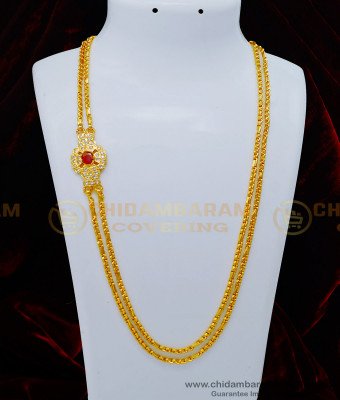 MCHN433 - New Model White and Ruby Stone Impon Mugappu Chain Designs South Indian Jewellery 