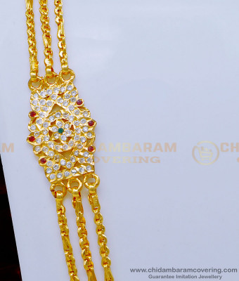 MCHN438 - Attractive White and Ruby Stone Flower Design Mugappu Chain Design for Ladies