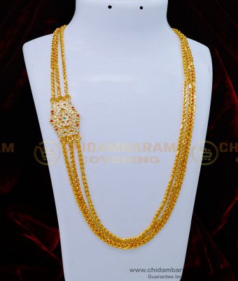 MCHN438 - Attractive White and Ruby Stone Flower Design Mugappu Chain Design for Ladies