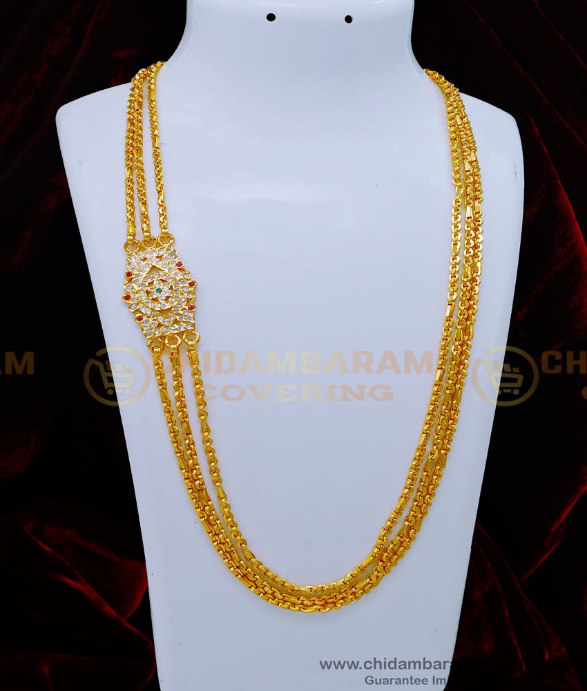 MCHN438 - Attractive White and Ruby Stone Flower Design Mugappu Chain Design for Ladies