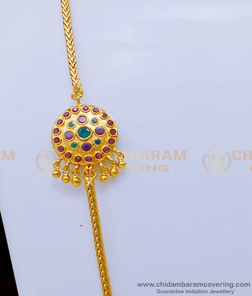 MCHN442 - Latest Ruby Emerald Stone Double Side Mugappu Thali Chain Model for Women