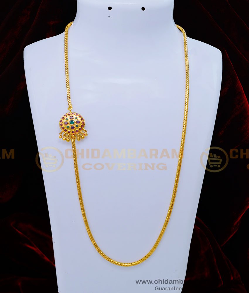 MCHN442 - Latest Ruby Emerald Stone Double Side Mugappu Thali Chain Model for Women