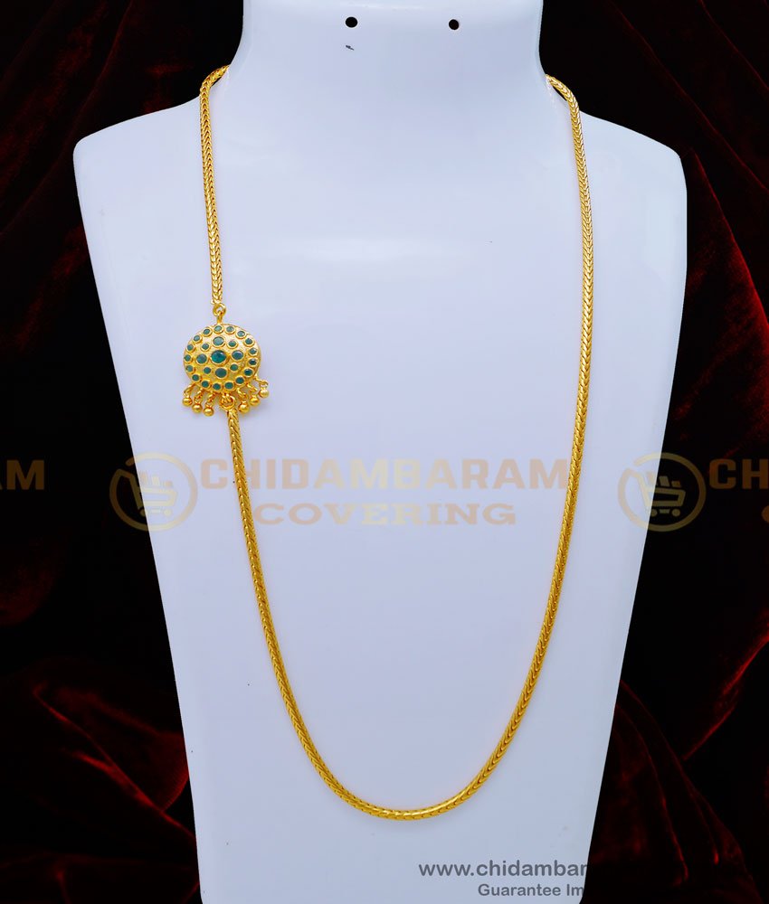 MCHN442 - Latest Ruby Emerald Stone Double Side Mugappu Thali Chain Model for Women