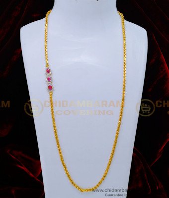 MCHN443 - Unique White and Ruby Stone Diamond Design Mugappu Chain Online