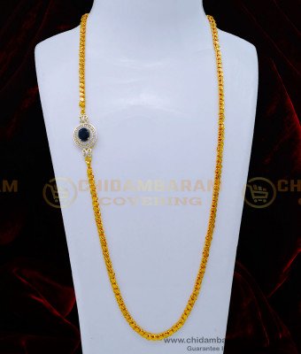 MCHN444 - Latest Design Black Stone Gold Plated Mugappu Chain Online