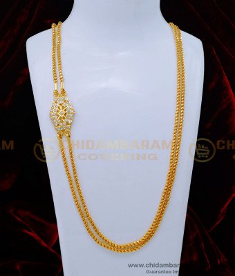 MCHN450 - Impon White Stone Two Line Mugappu Chain Design Online