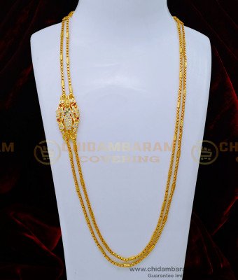 MCHN451 - Impon Lakshmi Stone Mugappu With 2 Line Gold Chain Designs  