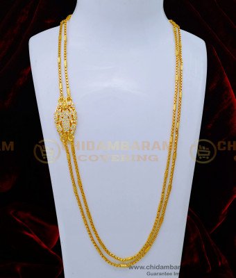 MCHN452 - Traditional White Stone Gold Lakshmi Mugappu Design With 2 Line Chain 