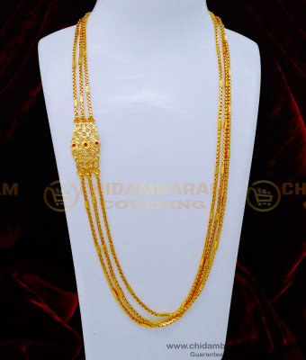 MCHN454 - Gold Plated Guarantee Impon Stone Mugappu With 3 Line Designer Chain 