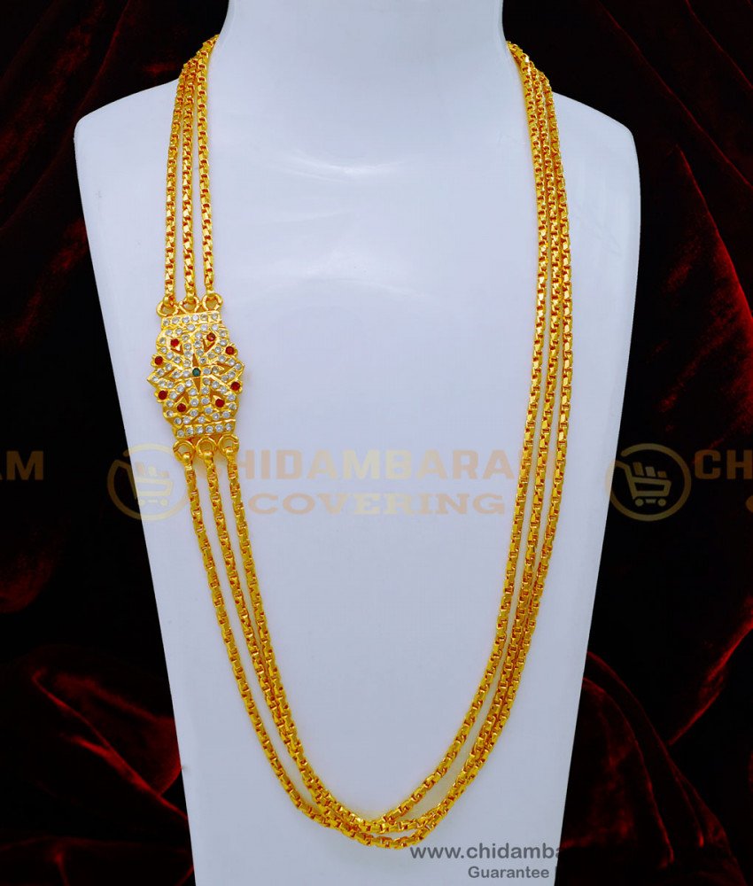 MCHN455 - Impon Stone with Three Line Mugappu Thali Chain Designs 