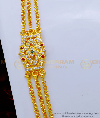MCHN456 - Impon Multi Stone 3 Line Mugappu Thali Chain Designs