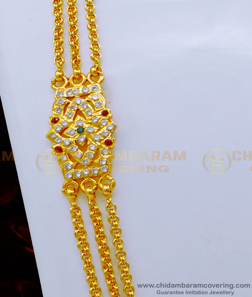 MCHN456 - Impon Multi Stone 3 Line Mugappu Thali Chain Designs