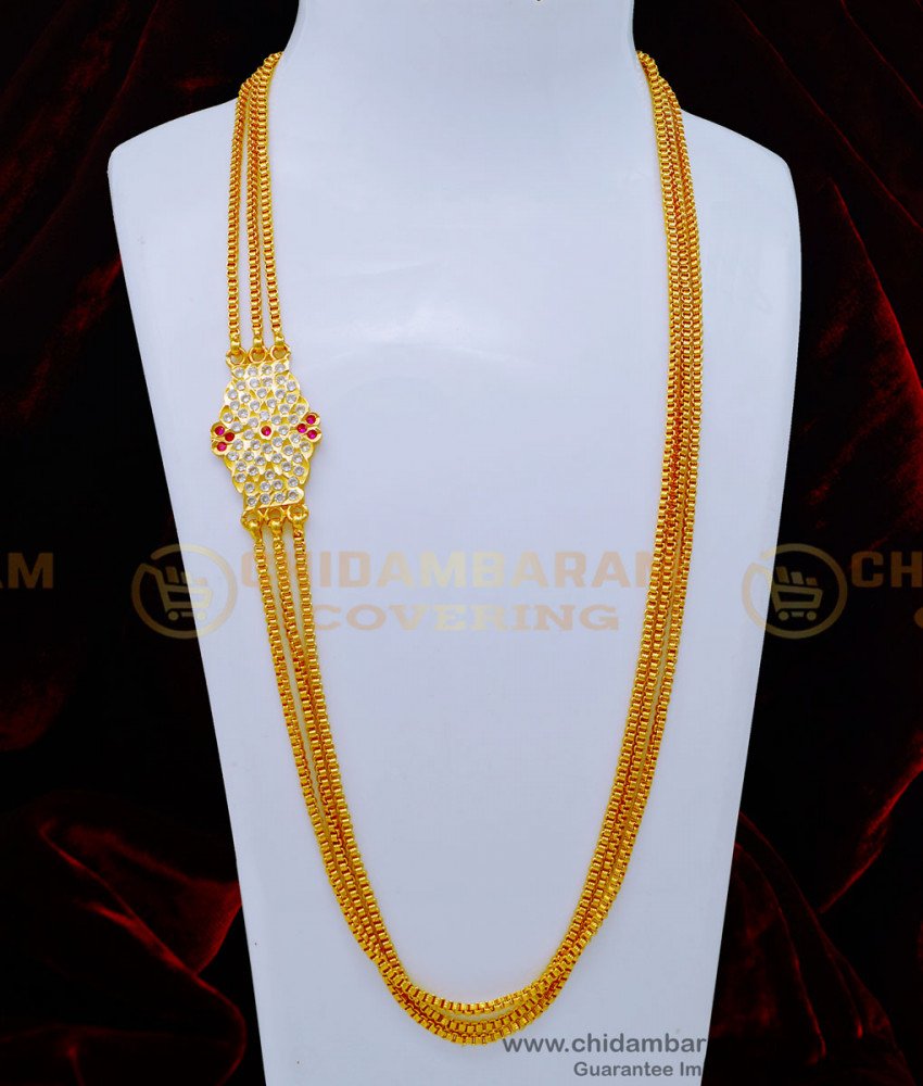 MCHN458 - 1 Gram Gold Plated Impon Mugappu Chain Designs for Women 