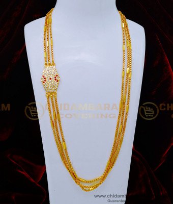 MCHN459 - Trendy Impon Stone Three Line Mugappu Thali Chain Design Online  