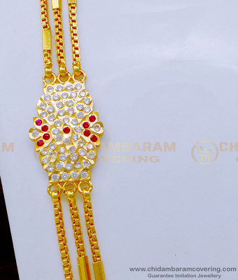 MCHN459 - Trendy Impon Stone Three Line Mugappu Thali Chain Design Online  