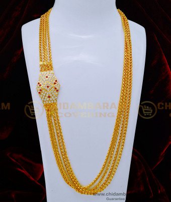 MCHN462 - South Indian Impon Stone 4 Line Big Pendant Mugappu Chain Online 