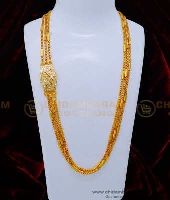 MCHN461 - First Quality Impon Jewellery White Stone 3 Line Mugappu Thali Chain 