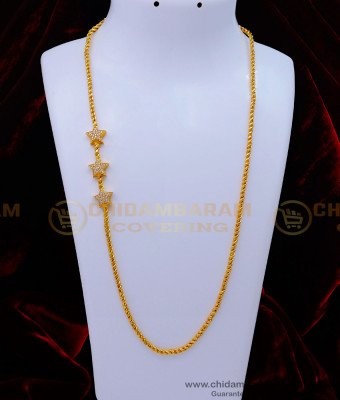 MCHN464 - Latest Star Design White Stone Mugappu Thali Chain Online