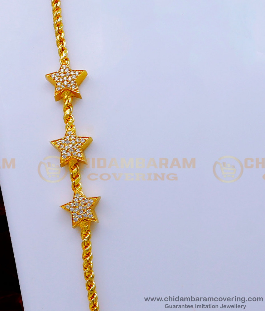 MCHN464 - Latest Star Design White Stone Mugappu Thali Chain Online