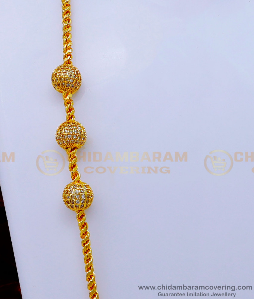 MCHN466 - 1 Gram Gold Plated Ball Mugappu Thali Chain Designs
